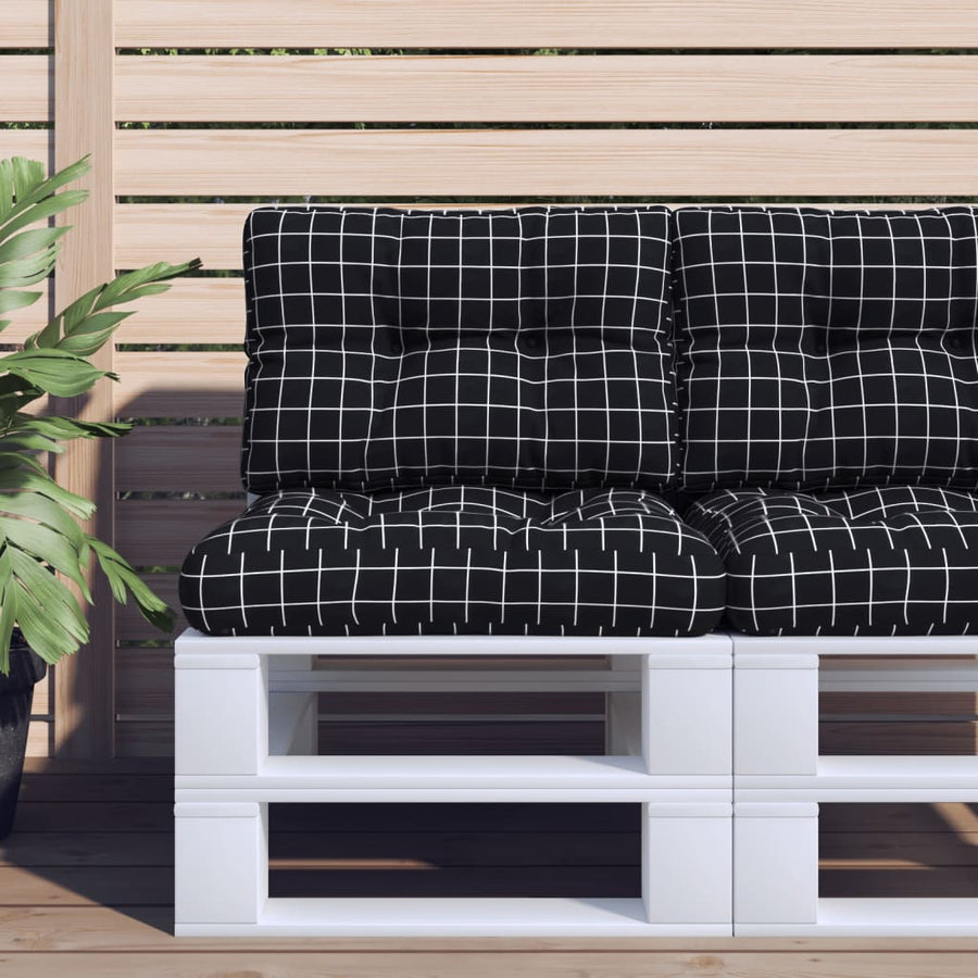 Palletkussens 2 st stof ruitpatroon zwart 60 x 60 x 12 cm Zwart en wit