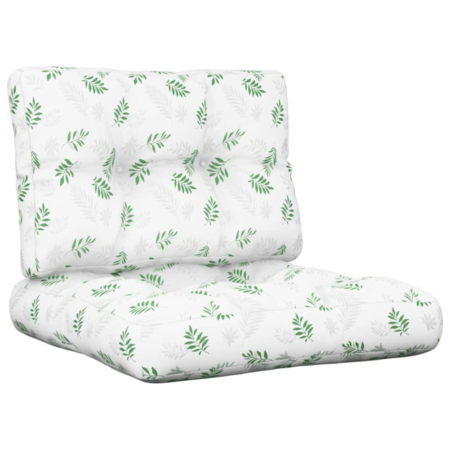 Palletkussens Stof Bladpatroon 60 x 60 x 12 cm Wit en groen