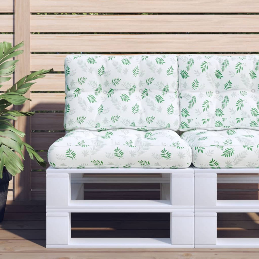 Palletkussens Stof Bladpatroon 60 x 60 x 12 cm Wit en groen