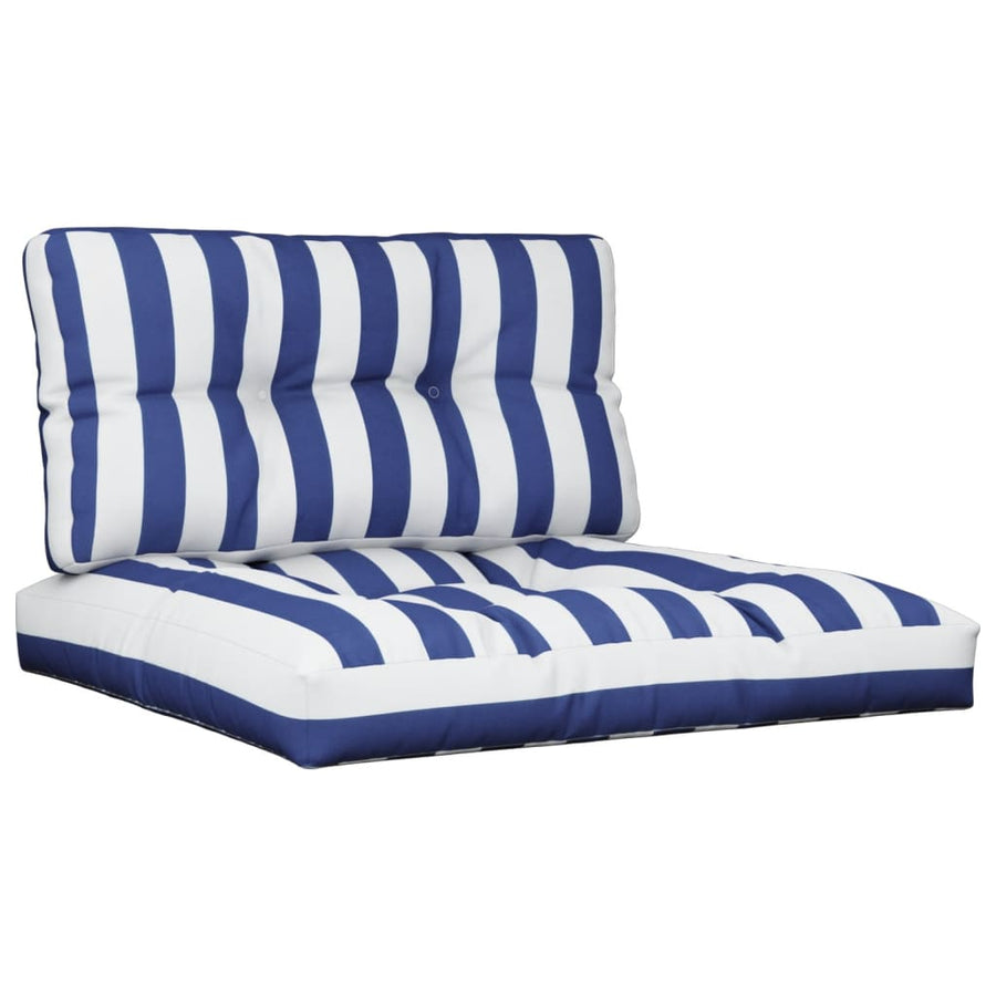 Palletkussens 2 st stof gestreept wit en blauw 70 x 70 x 12 cm Blauw en wit