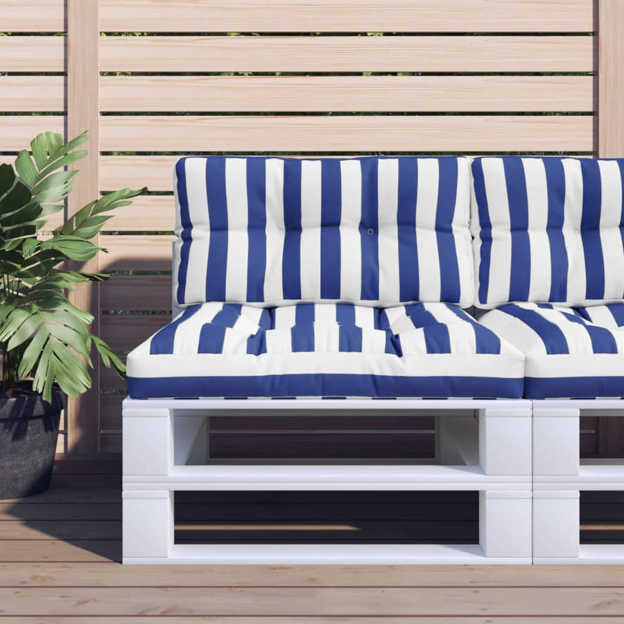 Palletkussens 2 st stof gestreept wit en blauw 70 x 70 x 12 cm Blauw en wit