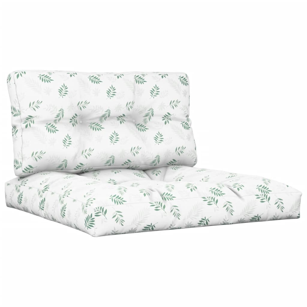 Palletkussens 2 St Stof Bladpatroon Wit En Groen 70 x 70 x 12 cm