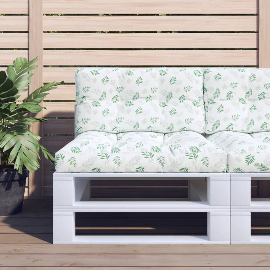 Palletkussens 2 St Stof Bladpatroon Wit En Groen 70 x 70 x 12 cm