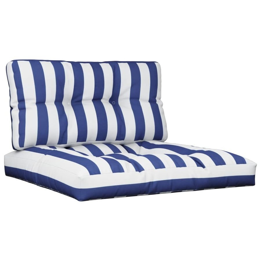 Palletkussens 2 st stof gestreept wit en blauw