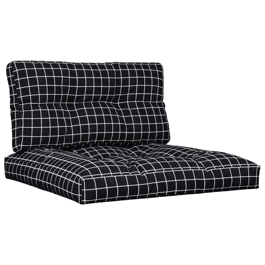 Palletkussens 2 St Stof Ruitpatroon Zwart 80 x 80 x 12 cm Zwart en wit
