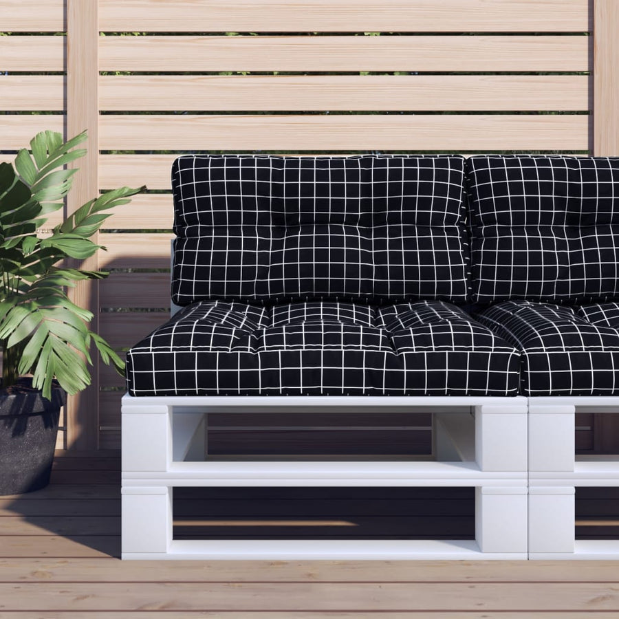 Palletkussens 2 St Stof Ruitpatroon Zwart 80 x 80 x 12 cm Zwart en wit