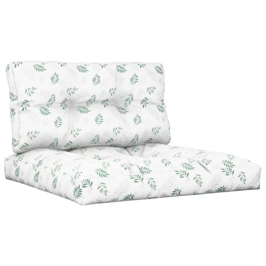 Palletkussens 2 St Stof Bladpatroon 80 x 80 x 12 cm Wit en groen
