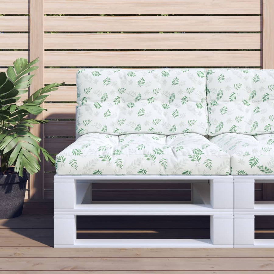 Palletkussens 2 St Stof Bladpatroon 80 x 80 x 12 cm Wit en groen