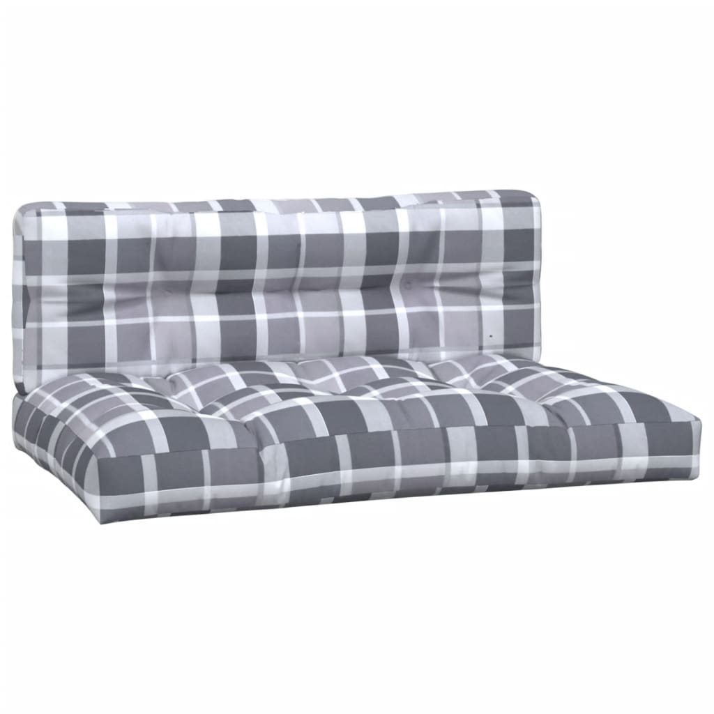 Palletkussens 2 st ruitpatroon stof grijs