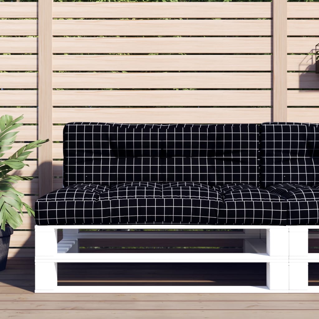 Palletkussens 2 st stof ruitpatroon zwart 120 x 80 x 12 cm Zwart en wit