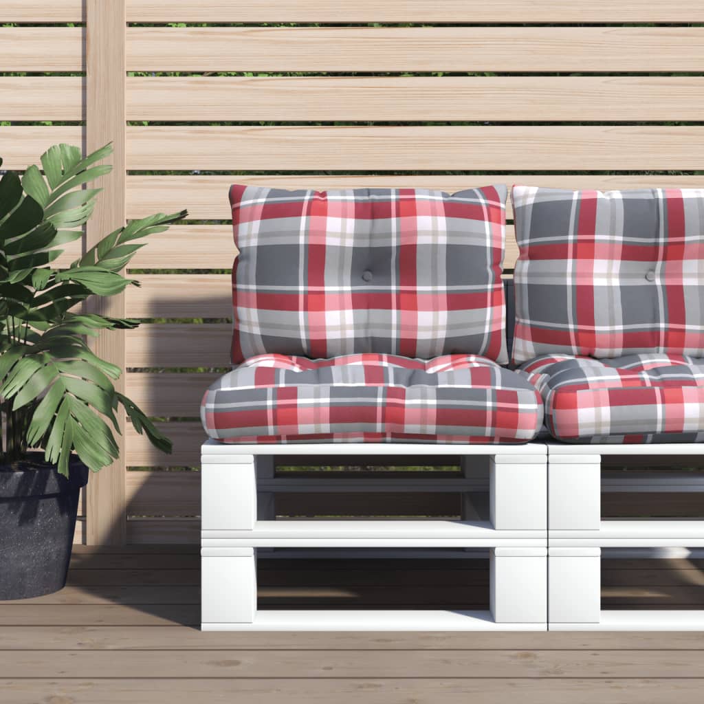 Palletkussens 2 st stof ruitpatroon rood