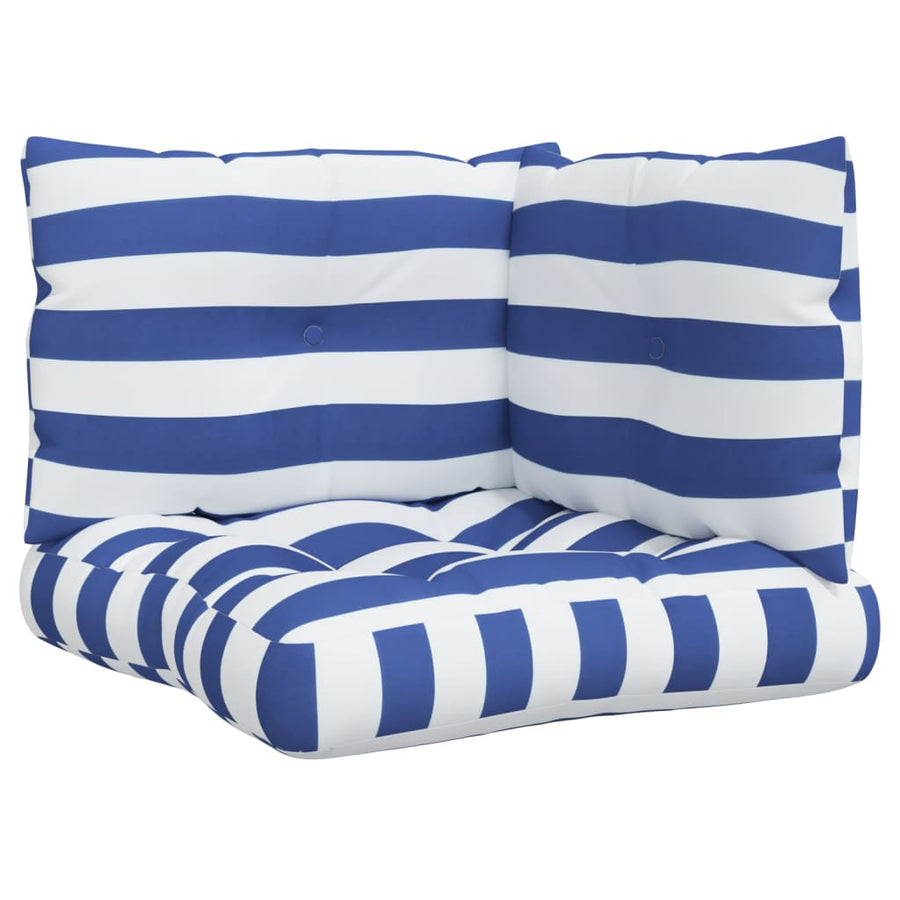 Palletkussens 3 st gestreept oxford stof wit en blauw 1 Blauw en wit