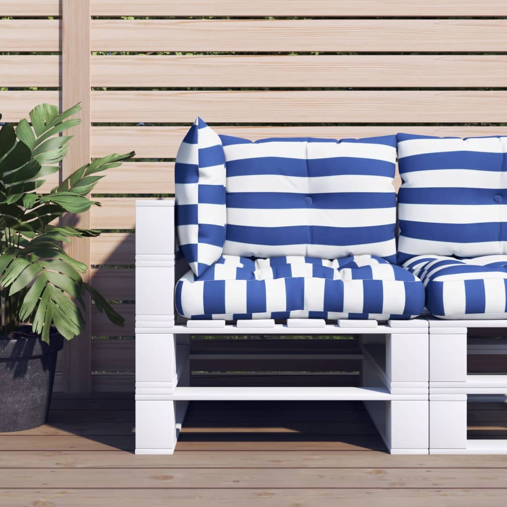 Palletkussens 3 st gestreept oxford stof wit en blauw 1 Blauw en wit