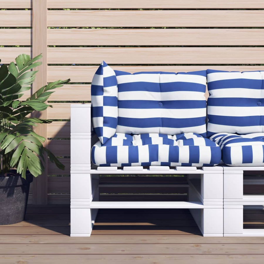 Palletkussens 3 st gestreept oxford stof wit en blauw 1 Blauw en wit