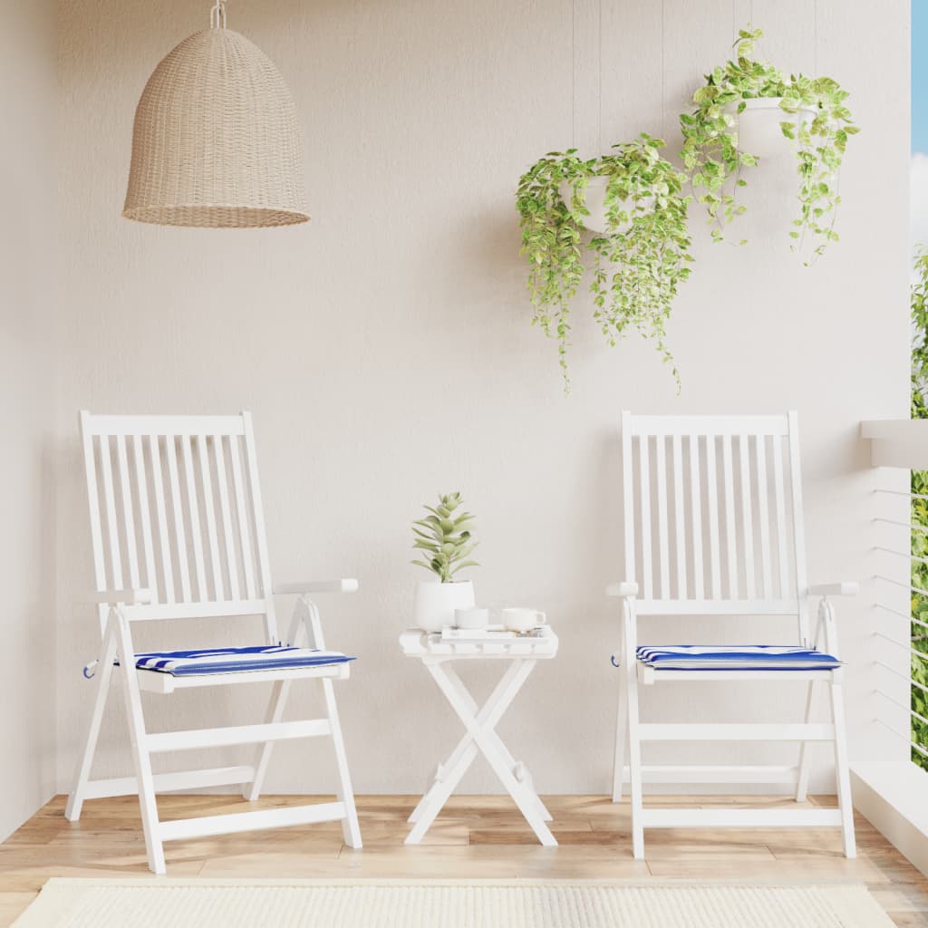 Tuinstoelkussens 2 st gestreept 40x40x3 cm stof wit en blauw 2 40 x 40 x 3 cm Blauw en wit