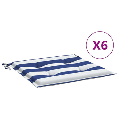 Tuinstoelkussens 6 st gestreept 40x40x3 cm stof wit en blauw 6 40 x 40 x 3 cm Blauw en wit