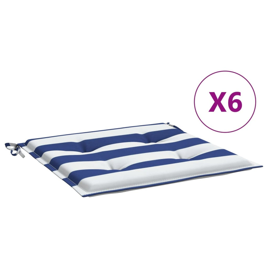 Tuinstoelkussens 6 st gestreept 40x40x3 cm stof wit en blauw 6 40 x 40 x 3 cm Blauw en wit