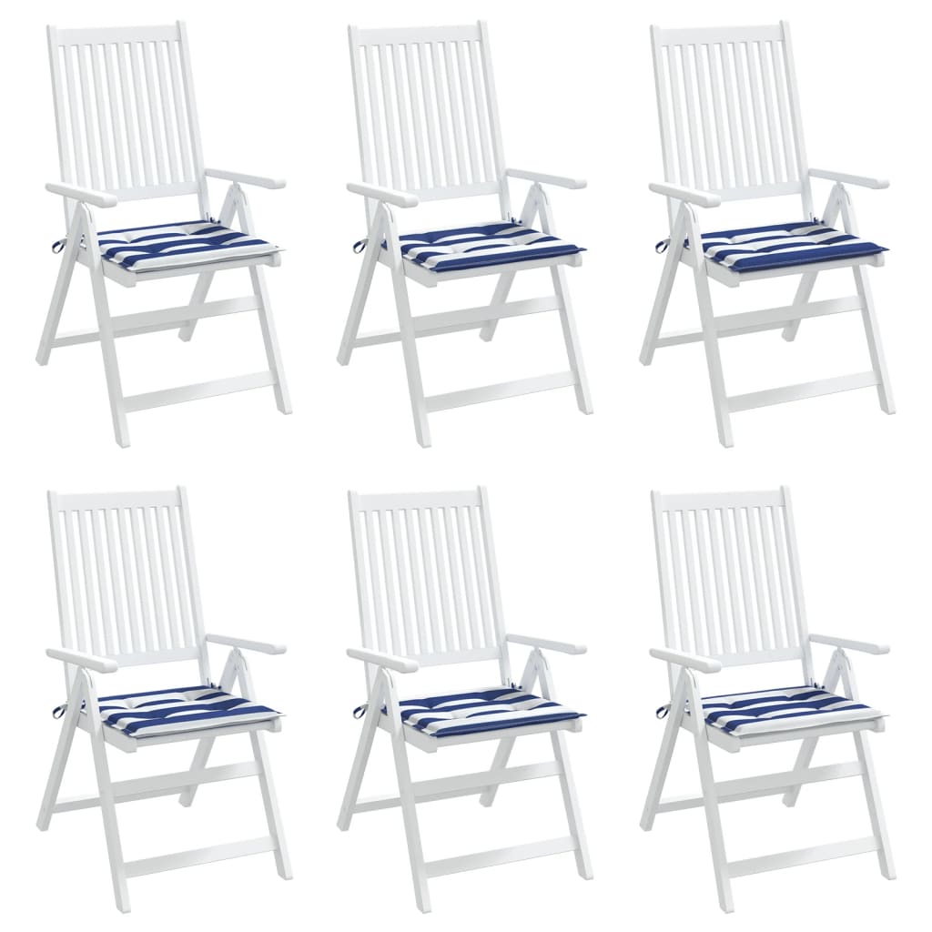 Tuinstoelkussens 6 st gestreept 40x40x3 cm stof wit en blauw 6 40 x 40 x 3 cm Blauw en wit