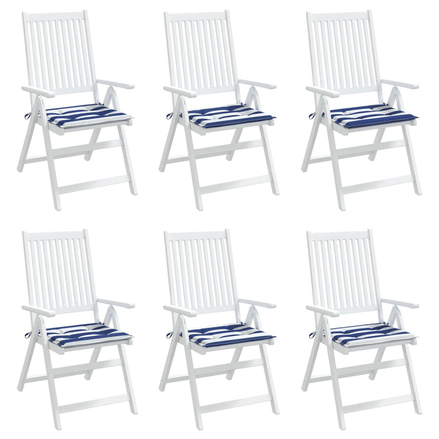 Tuinstoelkussens 6 st gestreept 40x40x3 cm stof wit en blauw 6 40 x 40 x 3 cm Blauw en wit