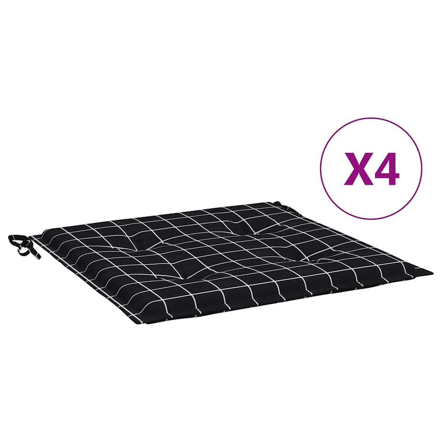 Tuinstoelkussens 4 st ruitpatroon 40x40x3 cm stof zwart