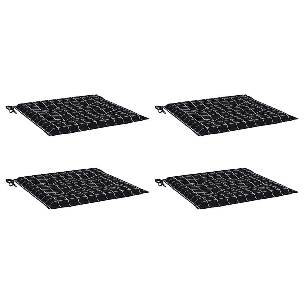 Tuinstoelkussens 4 st ruitpatroon 40x40x3 cm stof zwart