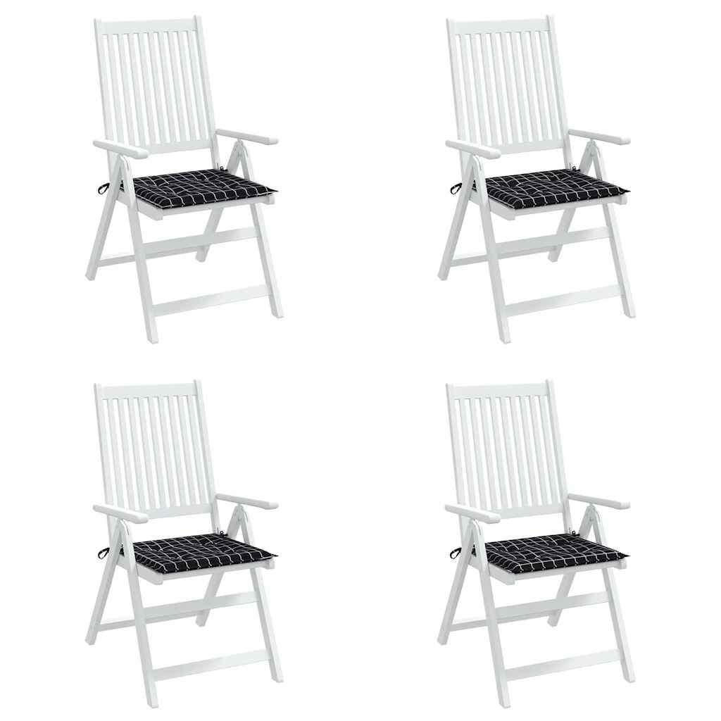 Tuinstoelkussens 4 st ruitpatroon 40x40x3 cm stof zwart