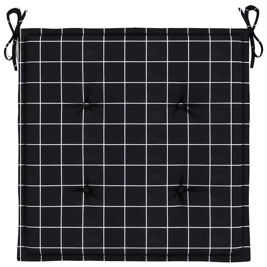 Tuinstoelkussens 4 st ruitpatroon 40x40x3 cm stof zwart