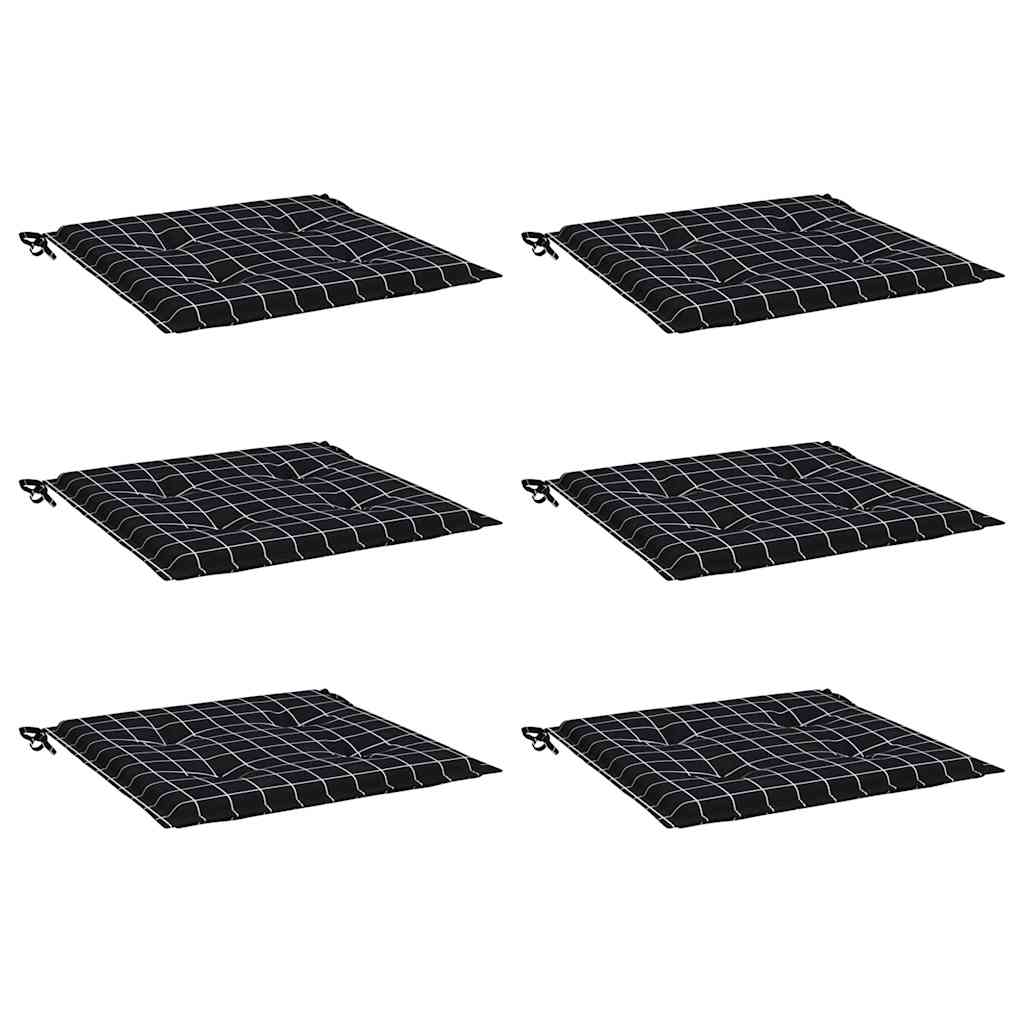 Tuinstoelkussens 6 st ruitpatroon 40x40x3 cm stof zwart
