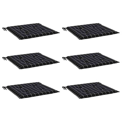Tuinstoelkussens 6 st ruitpatroon 40x40x3 cm stof zwart