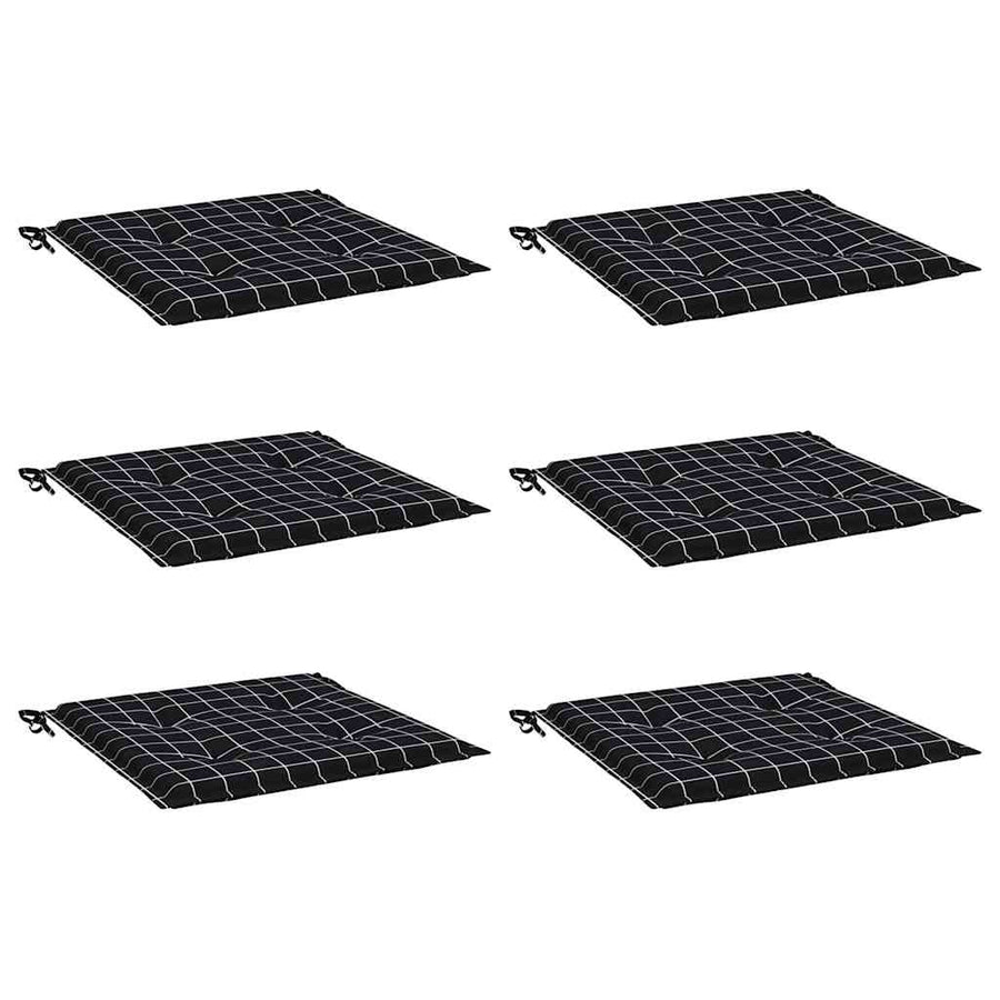 Tuinstoelkussens 6 st ruitpatroon 40x40x3 cm stof zwart