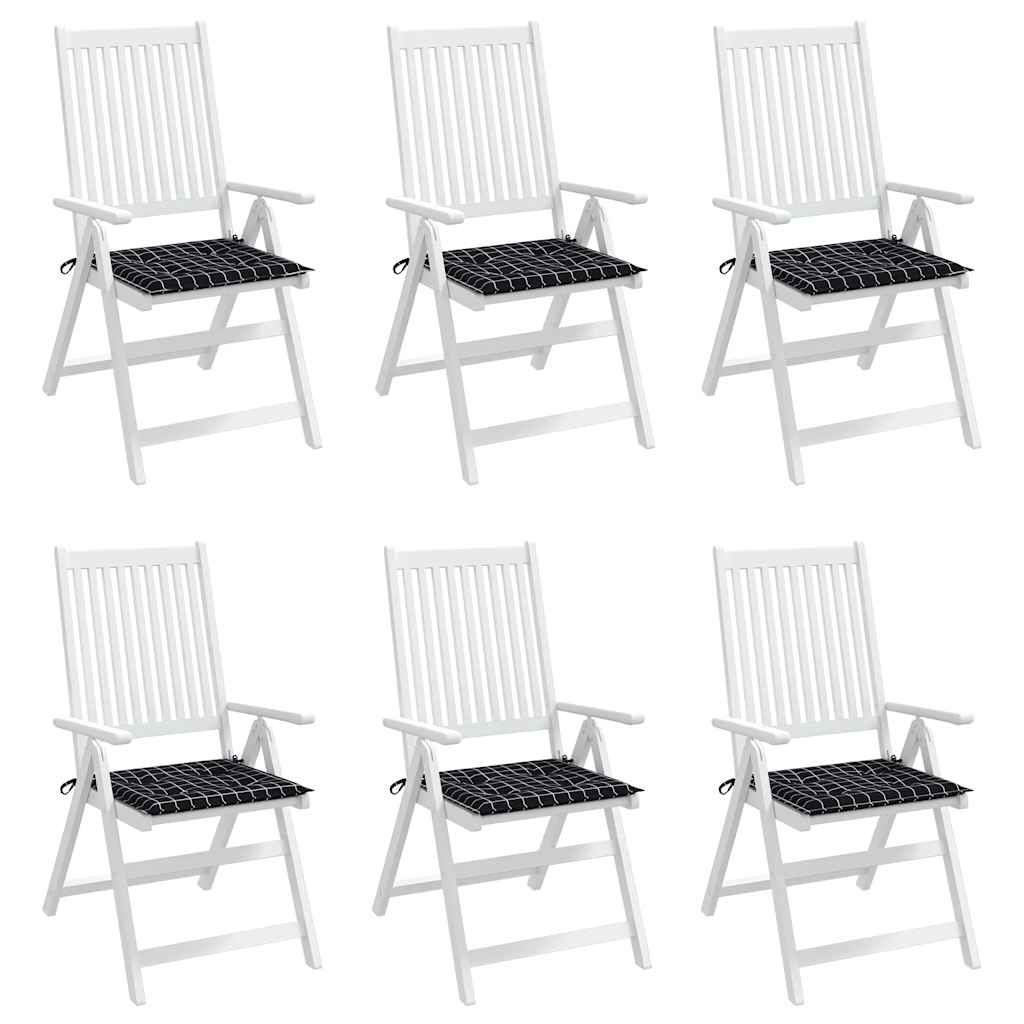Tuinstoelkussens 6 st ruitpatroon 40x40x3 cm stof zwart