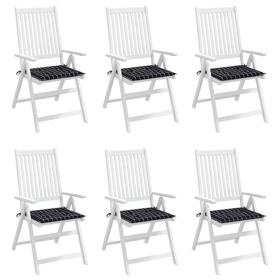 Tuinstoelkussens 6 st ruitpatroon 40x40x3 cm stof zwart