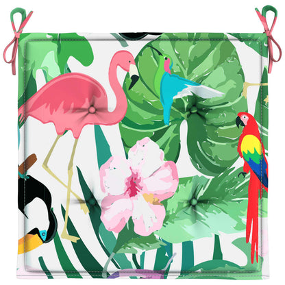 Tuinstoelkussens 2 st 40x40x3 cm stof meerkleurig 2 40 x 40 x 3 cm Groen en roze