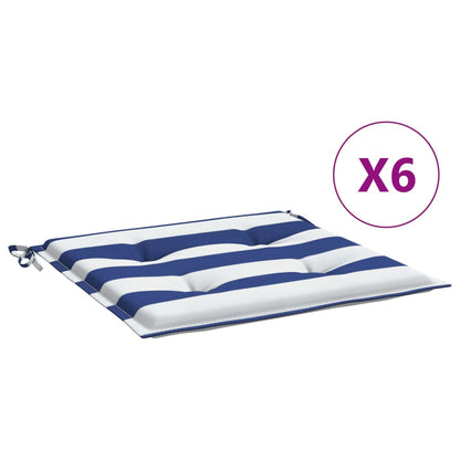 Tuinstoelkussens 6 st gestreept 50x50x3 cm stof wit en blauw 6 50 x 50 x 3 cm Blauw en wit