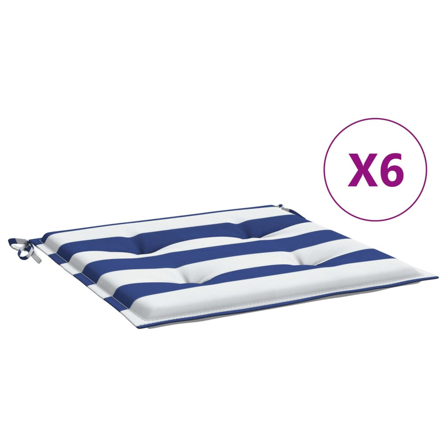 Tuinstoelkussens 6 st gestreept 50x50x3 cm stof wit en blauw 6 50 x 50 x 3 cm Blauw en wit