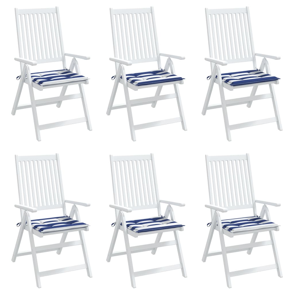 Tuinstoelkussens 6 st gestreept 50x50x3 cm stof wit en blauw 6 50 x 50 x 3 cm Blauw en wit