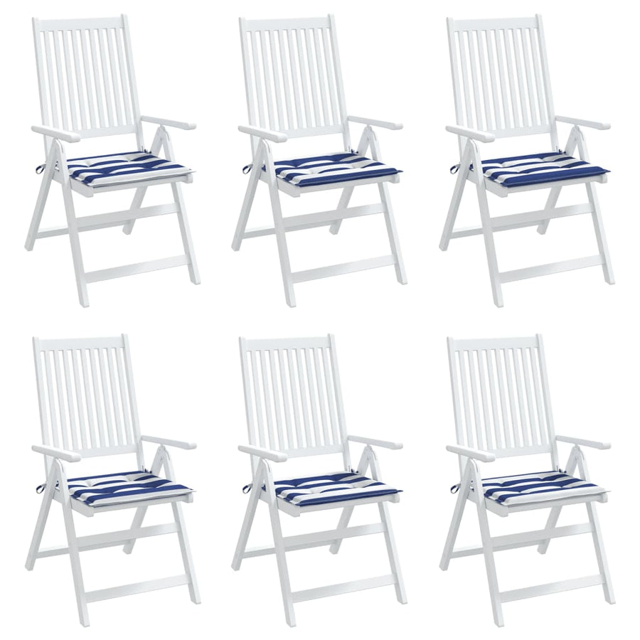 Tuinstoelkussens 6 st gestreept 50x50x3 cm stof wit en blauw 6 50 x 50 x 3 cm Blauw en wit