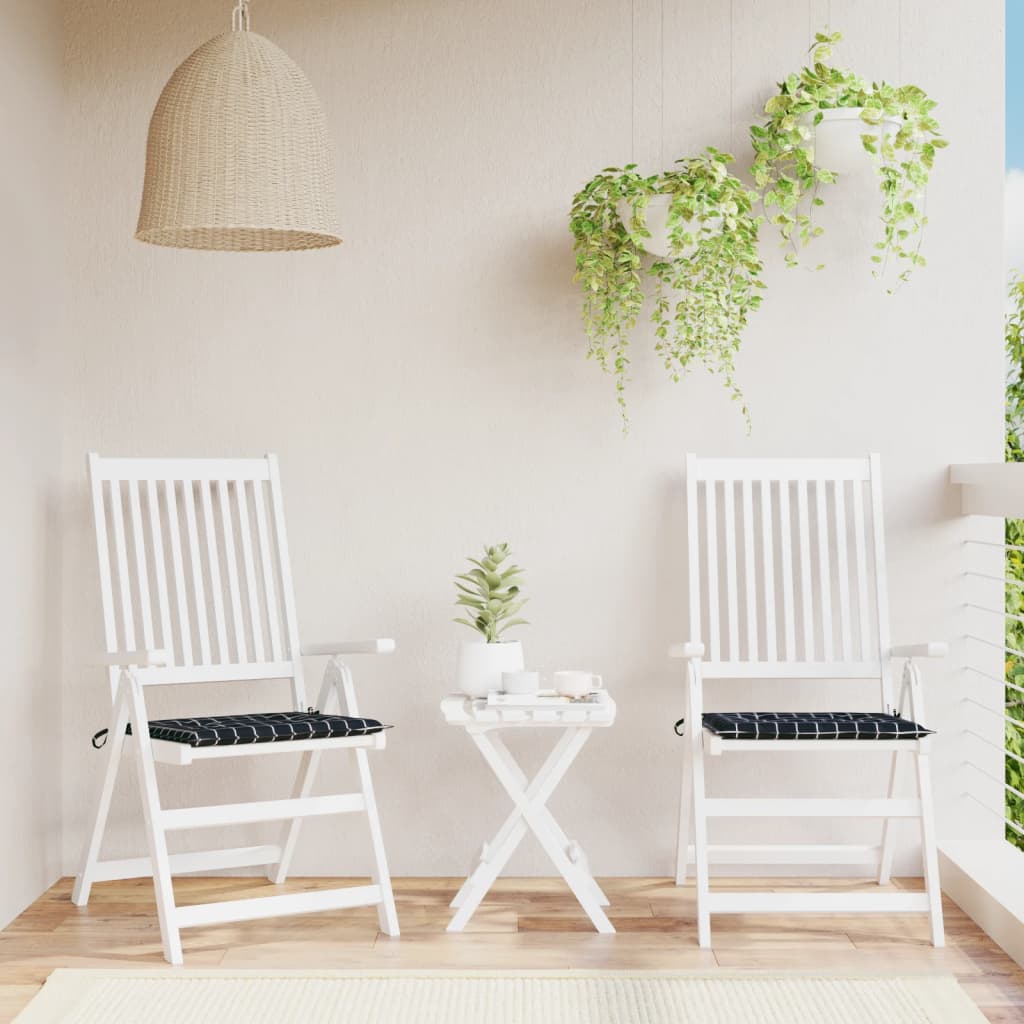Tuinstoelkussens 2 st ruitpatroon 50x50x3 cm stof zwart