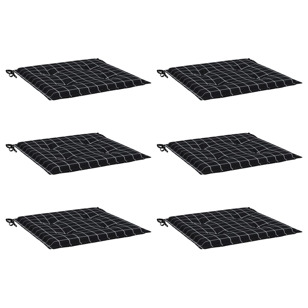 Tuinstoelkussens 6 st ruitpatroon 50x50x3 cm stof zwart