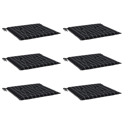 Tuinstoelkussens 6 st ruitpatroon 50x50x3 cm stof zwart
