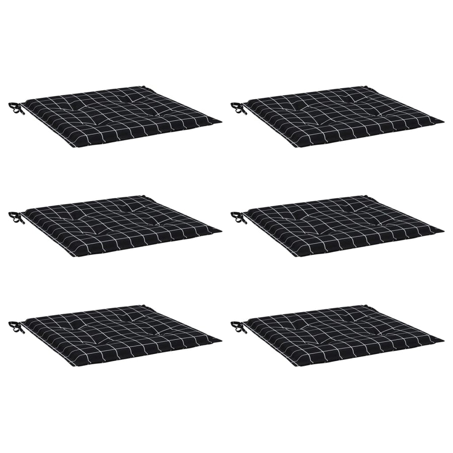 Tuinstoelkussens 6 st ruitpatroon 50x50x3 cm stof zwart