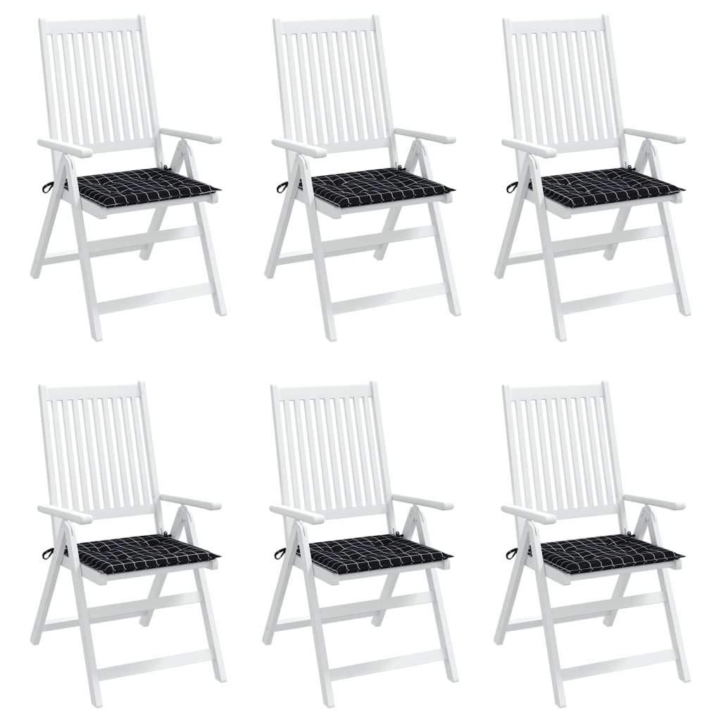 Tuinstoelkussens 6 st ruitpatroon 50x50x3 cm stof zwart