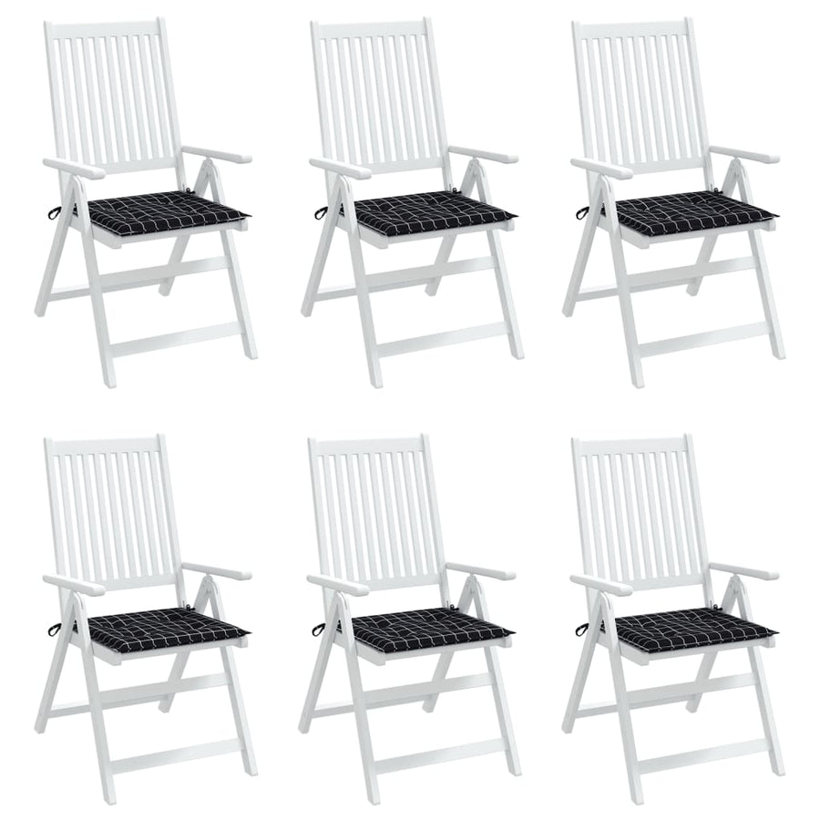 Tuinstoelkussens 6 st ruitpatroon 50x50x3 cm stof zwart