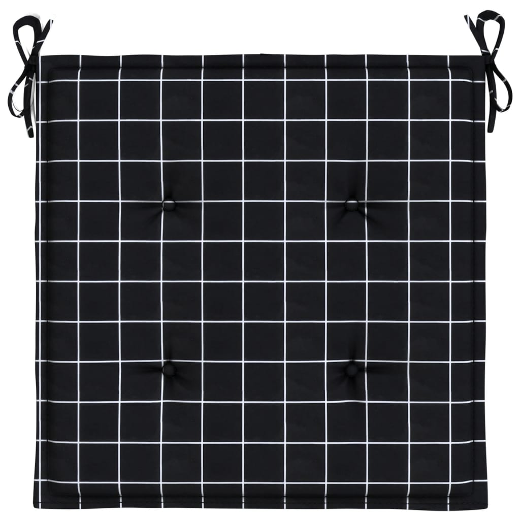 Tuinstoelkussens 6 st ruitpatroon 50x50x3 cm stof zwart