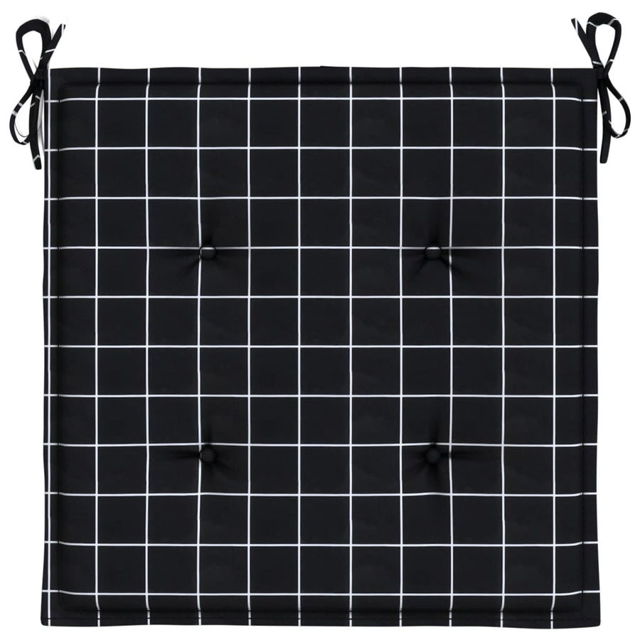 Tuinstoelkussens 6 st ruitpatroon 50x50x3 cm stof zwart