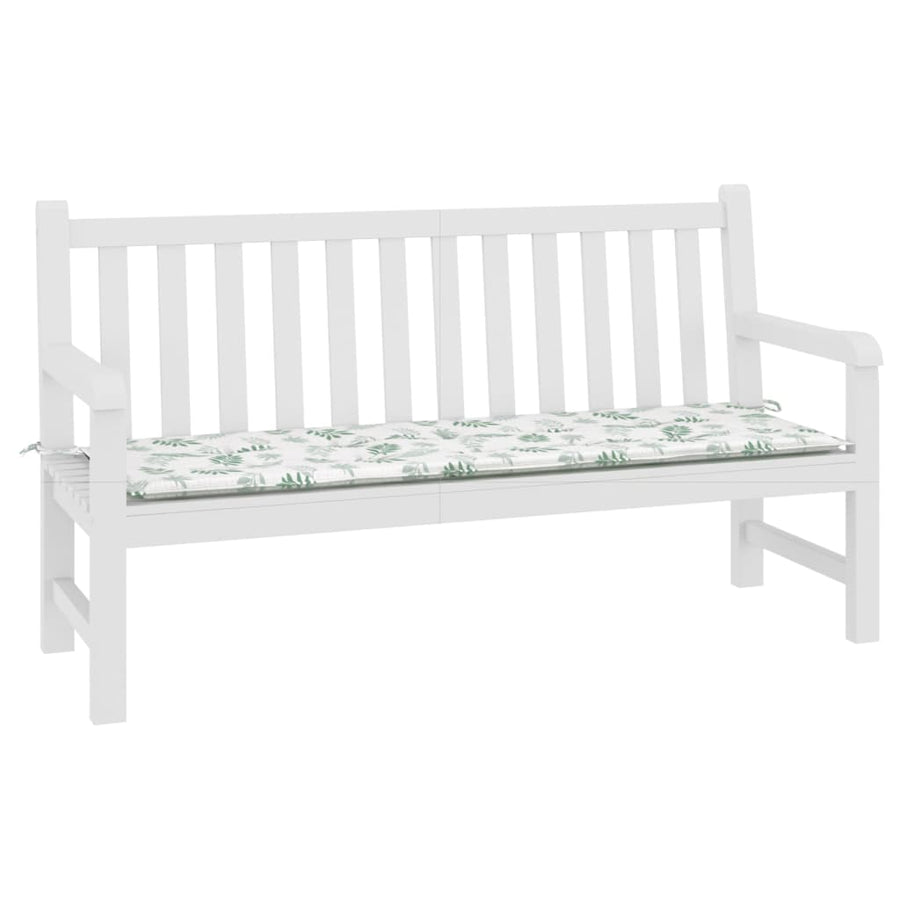 Tuinbankkussen Oxford Stof Bladpatroon Wit En Groen 150 x 50 x 3 cm