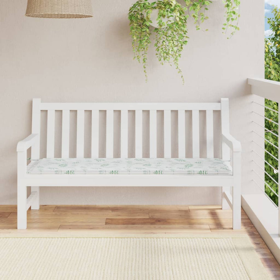 Tuinbankkussen Oxford Stof Bladpatroon Wit En Groen 150 x 50 x 3 cm