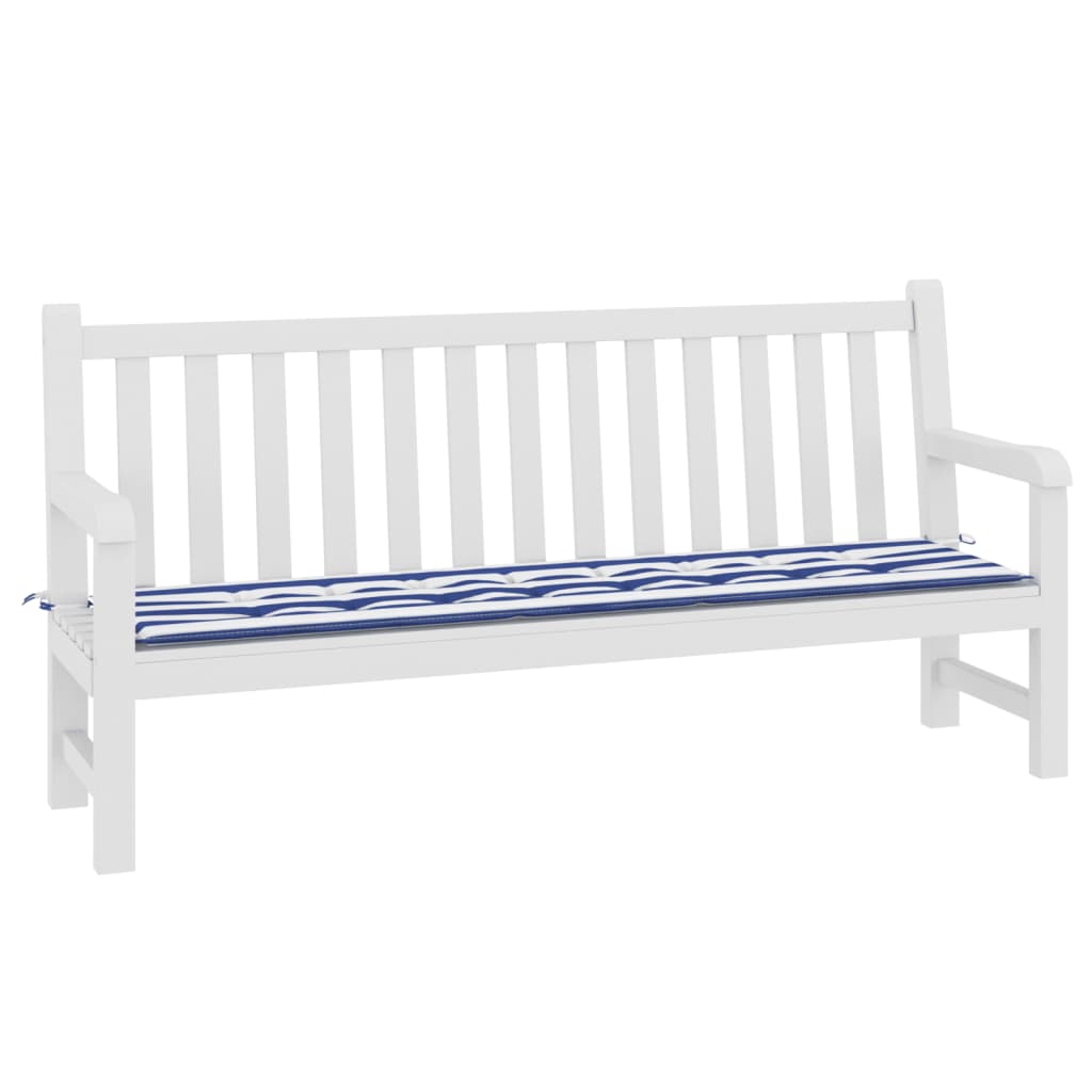 Tuinbankkussen gestreept 200x50x3 cm stof wit en blauw 200 x 50 x 3 cm Blauw en wit
