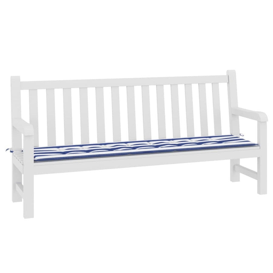 Tuinbankkussen gestreept 200x50x3 cm stof wit en blauw 200 x 50 x 3 cm Blauw en wit