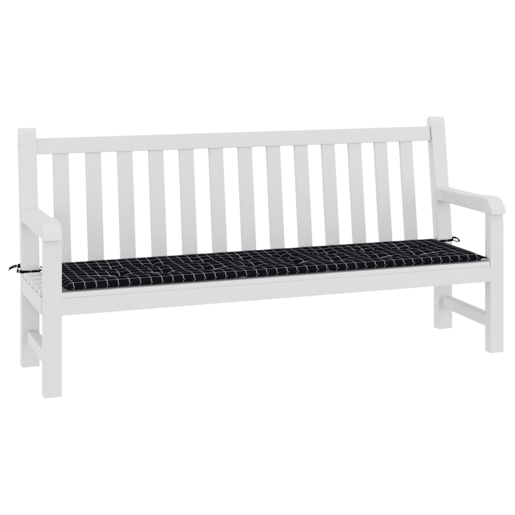 Tuinbankkussen ruitpatroon 150x50x3 cm stof zwart 200 x 50 x 3 cm Zwart en wit